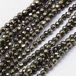 Natural Pyrite Beads Strands, Round, Faceted, 2mm, Hole: 0.3mm, about 200pcs/strand, 15.74 inch