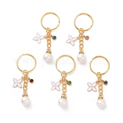 Porte-clés pendentifs en perles acryliques, avec 201 breloques strass en acier inoxydable et fleur, pour porte-clés, sac à main, ornement de sac à dos, couleur mixte, 6.9 cm