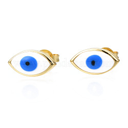 Aretes ovalados con mal de ojo, joyería de latón chapado en oro real de 18k para mujer, sin níquel, azul dodger, 6x11mm, pin: 0.8 mm