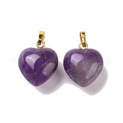 Natural Amethyst Pendants, with Golden Tone Brass Findings, Heart Charm, 18x15~15.5x6~8mm, Hole: 6x3mm