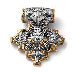 Chapado en iones (ip) vikingo 304 colgantes de acero inoxidable, amuleto del martillo de thor del cuervo, plata antigua y oro antiguo, 44x40x12.5mm, agujero: 7 mm