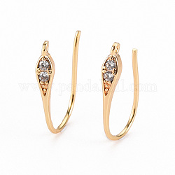 Brass Micro Pave Cubic Clear Zirconia Earring Hooks, with Loop, Ear Wire, Nickel Free, Real 18K Gold Plated, 17.5x2.5mm, Hole: 0.8mm, 21 Gauge, Pin: 0.7mm