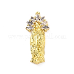 Eco-friendly Rack Plating Brass Micro Pave Cubic Zirconia Pendants, Cadmium Free & Lead Free, Long-Lasting Plated, Religion Virgin Mary Charm, Real 18K Gold Plated, 25.5x11.5x3mm, Hole: 0.6mm