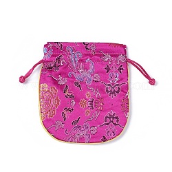 Bolsas de embalaje de seda, bolsas de cordón, de color rosa oscuro, 13~13.5x11.4~12 cm