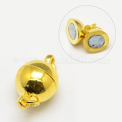 Brass Magnetic Clasps with Loops, with Open Jump Rings, Nickel Free, Round, Golden, 14x8mm, Hole: 2mm
