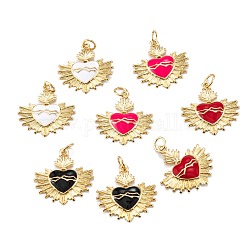 Real 18K Gold Plated Brass Enamel Pendants, with Jump Rings, Long-Lasting Plated, Heart, Mixed Color, 20.5x20x2.5mm, Hole: 3.5mm