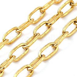 Ion Plating(IP) 304 Stainless Steel Textured Oval Link Chains, Cable Chains, Soldered, with Spool, Golden, 12x6x1.5mm