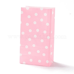 長方形のクラフト紙袋  ハンドルなし  ギフトバッグ  水玉模様  ピンク  13x8x24cm