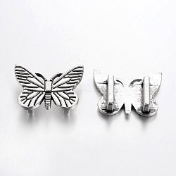 Tibetan Style Slide Charms, Cadmium Free & Nickel Free & Lead Free, Butterfly, Antique Silver, 18x24x2mm, Hole: 10x3mm