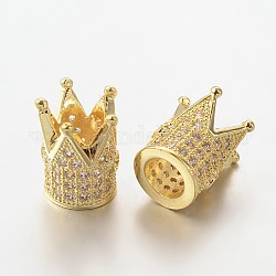 Perles de zircone cubique micro pave en Laiton, couronne, sans plomb et sans nickel, or, 12x9mm, trou: 1 mm et 5 mm