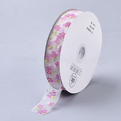 Blumenmuster bedruckte Polyester-Organza-Bänder, weiß, 1 Zoll (25 mm), ca. 100 Yards / Rolle
