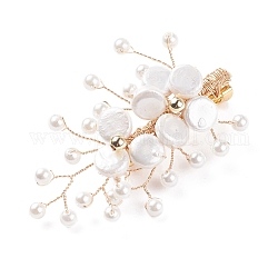 Shell Pearl Brooches, with 304 Stainless Steel Brooch Findings, Brass Spacer Beads and Cardboard Jewelry Set Boxes, Golden, 35x55x15mm, Pin: 0.6mm
