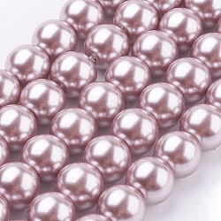 Hebras de perlas de vidrio ecológicas, Grado A, redondo, teñido, cordón de algodón rosca, marrón rosado, 8mm, agujero: 1.2~1.5 mm, aproximamente 52 pcs / cadena, 15.7 pulgada