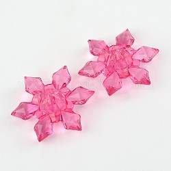 Transparent Acrylic Beads, Faceted, Snowflake, Christmas, Deep Pink, 29x10mm, Hole: 3mm, about 205pcs/500g