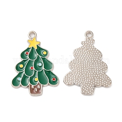 Christmas Alloy Enamel Pendants, Platinum, Christmas Tree, 24x17x1mm, Hole: 1.5mm