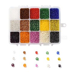 375g 15 colores cuentas de semillas de vidrio, colores transparentes, redondo, color mezclado, 12/0, 1.5~2.5x1.5~2mm, agujero: 0.5~1 mm, 25 g / color