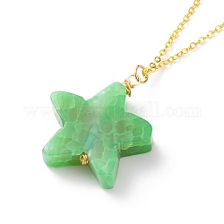 Colliers pendentif étoile en agate naturelle, avec des chaînes de câble en laiton, or, verte, 18-3/8 pouce (46.6 cm)
