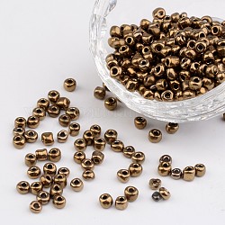 6/0 cuentas de semillas de vidrio redondas de colores metálicos galvanizados, coco marrón, 4mm, agujero: 1 mm, aproximamente 495 unidades / 50 g