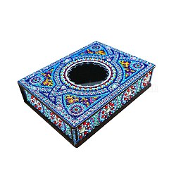 DIY-Aufbewahrungsbox für Diamantmalerei mit Spiegel, Abnehmbare dekorative Holzkiste mit Mandala-Blumenmuster, Rechteck, Blau, 200x150x45 mm