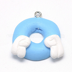 Handmade Polymer Clay Pendants, Donut, Deep Sky Blue, 22~25x23~30x6~7mm, Hole: 2mm