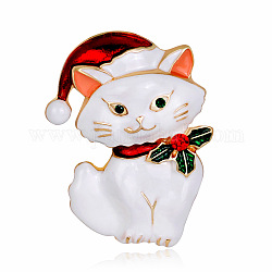Spilla smaltata gatto natalizio, spilla in lega d'oro per abiti da zaino, bianco, 43x30mm