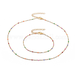304 ensembles de bracelets et colliers en acier inoxydable, avec l'émail, rallonge de chaîne en fer et 304 fermoir à pince en acier inoxydable, colorées, or, 7-5/8 pouce (19.5 cm), 16.14 pouce (41 cm)