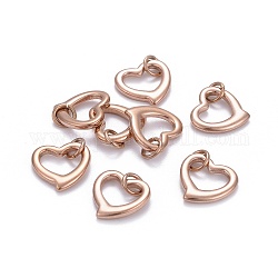 Breloques de coeur ouvert en 304 acier inoxydable, avec anneau de jonction, or rose, 14x14x2mm, Trou: 4mm