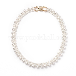 Collar con cuentas de conchas redondas, collar trenzado de triple linea para mujer, blanco, 15.75 pulgada (40 cm)