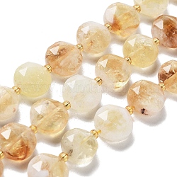 Natürlichen Citrin Perlen Stränge, mit Glasperlen, facettierter Sechskantschliff, Flachrund, 12~12.5x5~6 mm, Bohrung: 1.2~1.4 mm, ca. 27~29 Stk. / Strang, 15.55~15.75 Zoll (39.5~40 cm)