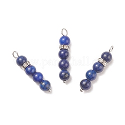 Lapis lazuli naturale ciondoli, con perline distanziatrici di strass di cristallo in ottone color platino, 30~34x6.5mm, Foro: 3.3 mm