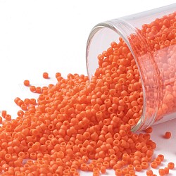 Toho perles de rocaille rondes, Perles de rocaille japonais, (50af) orange vif opaque mat, 15/0, 1.5mm, Trou: 0.7mm, à propos 3000pcs / bouteille, 10 g / bouteille