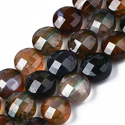 Natural Agate Beads Strands, Dyed, Faceted, Flat Round, Dark Slate Gray, 9.5~10.5x9.5~10.5x6~8mm, Hole: 0.7~1.2mm, about 38pcs/strand, 14.37 inch~15.24 inch(36.5cm~38.7cm)