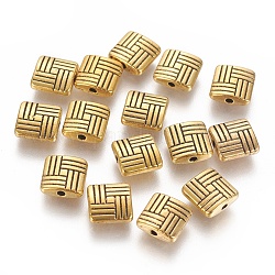 Tibetischen Stil Legierung Quadrat geschnitzten Streifen Perlen, cadmiumfrei und bleifrei, Antik Golden, 8x8x3 mm, Bohrung: 1 mm