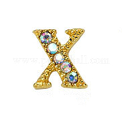 Cabujones de clavos con letras de diamantes de imitación de oro de aleación, alfabeto mayúscula 3d, para mujeres niñas diy hacer diseño de arte de uñas, letter.x, 8x7x2mm