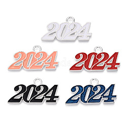 Pendente smaltati in lega, fascino del nuovo anno 2024, argento, colore misto, 19x37x2mm, Foro: 3.5 mm