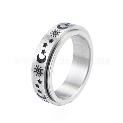 Солнце луна звезда 201 вращающееся кольцо из нержавеющей стали, успокаивающие украшения для медитации для женщин, цвет нержавеющей стали, внутренний диаметр: 17 мм