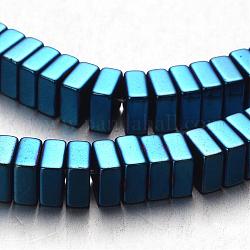 Electroplate Non-magnetic Synthetic Hematite Bead Strands, Square Heishi Beads, Blue Plated, 6x6x3mm, Hole: 1mm, about 136pcs/strand, 15.7 inch