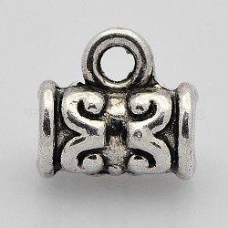 Tibetan Style Zinc Alloy Tube Bails, Loop Bails, Lead Free, Bail Beads, Antique Silver, 7x7x5mm, Hole: 1mm, Inner Diameter: 2mm