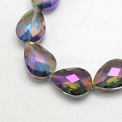 Brins de perles de larme de cristal de galvanoplastie, facette, couleur arc-en-plaqué, support violet, 24x17x11mm, Trou: 1mm, Environ 30 pcs/chapelet, 28.3 pouce