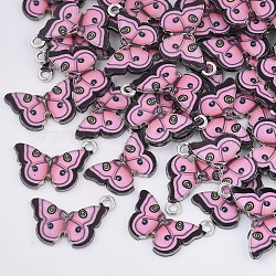 Pendenti della lega stampati, con smalto, farfalla, platino, roso, 13.5x20x2mm, Foro: 1.6 mm