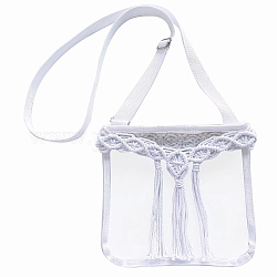 Bolsos cruzados ajustables de pvc transparente para mujer., bolso de hombro estilo bohemio con borlas de cordón de algodón macramé, blanco, 21.5x23 cm