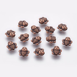 Perlas de aleación de zinc, sin plomo y el cadmio, 3 d abejas, cobre rojo, 9x9x4mm, agujero: 1 mm