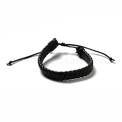 Bracelets de cordon tressé en similicuir pu pour femmes, bracelets de cordon ciré réglable, noir, 3/8 pouce (0.9 cm), diamètre intérieur: 2-3/8~3-1/2 pouce (6.1~8.8 cm)