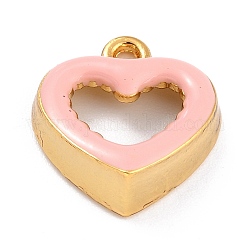 Alliage d'or pendentifs en émail, Plaqué longue durée, coeur creux, rose, 18x17x6mm, Trou: 1.8mm