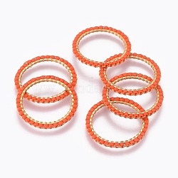 Miyuki & toho perles de rocaille japonaises faites à la main, avec anneaux connecteurs en 304 acier inoxydable, motif de tissage, anneau, or, rouge-orange, 22~23x1.7mm
