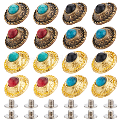 Nbeads 32 sets 8 couleurs boucle en métal turquoise, Boucle décorative en forme de fleur, boutons en métal mauvais œil, boutons arrière à vis pour bricolage, ceinture en cuir artisanale, bronze antique et doré