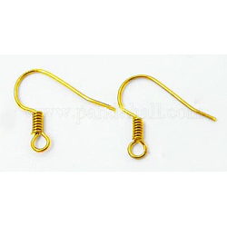 Латунные крючки для сережек, с горизонтальной петлей, золотые, 15~17.5 мм, отверстие : 1.5 мм