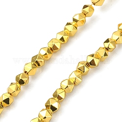 Synthetic Non-magnetic Hematite Beads Strands, Long-Lasting Plated, Real 24K Gold Plated, Faceted, Polygon, Golden Plated, 3.5~4x3.5~4x3.5~4mm, Hole: 0.9~1mm, about 100~102pcs/strand, 15.35~15.75 inch(39~40cm)