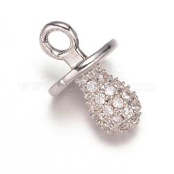 Dummy Schnuller Messing micro pave Zirkonia Anhänger / charms, Platin Farbe, 13x8 mm, Bohrung: 2 mm