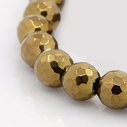 Facettées perles d'hématite synthétique non magnétique brins, cuivre plaqué, 12mm, Trou: 1mm, Environ 36 pcs/chapelet, 15.7 pouce